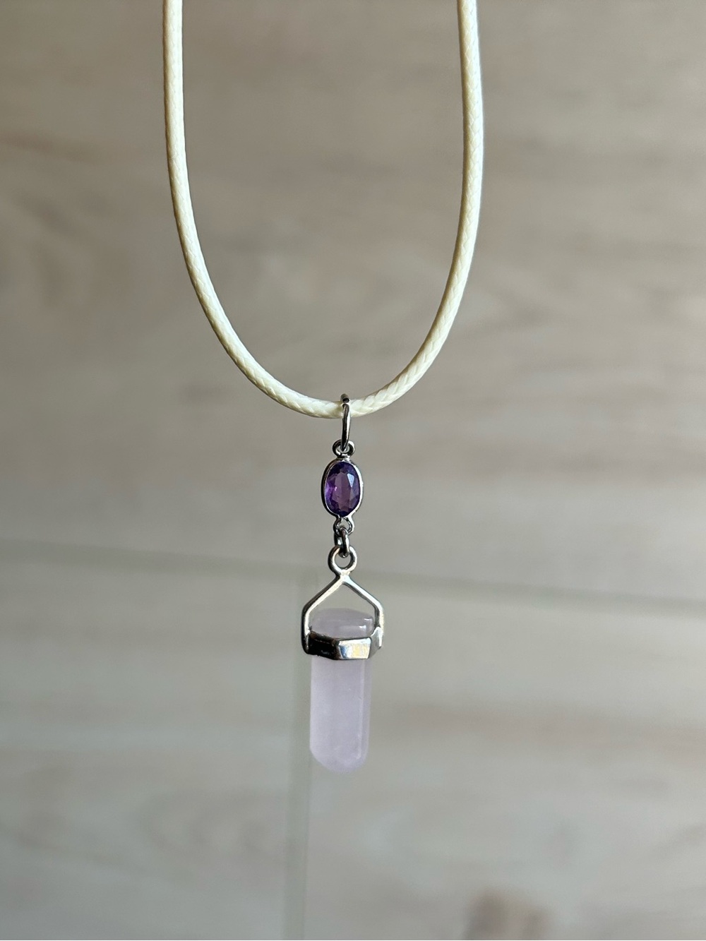 925 Sterling Silver Amethyst and Rose Quartz Pendant Necklace, 18”